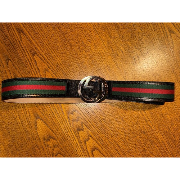 Gucci Red And Green Belt Designer Luxury Authentic Size 90 CM Leather And Canvas main image 8